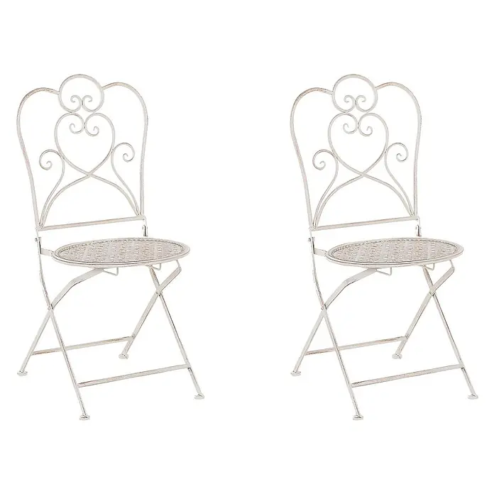 2er-Set Gartenstuhl TRIESTE in Beige -  - Zwei weiße, verzierte Klappstühle aus Metall.