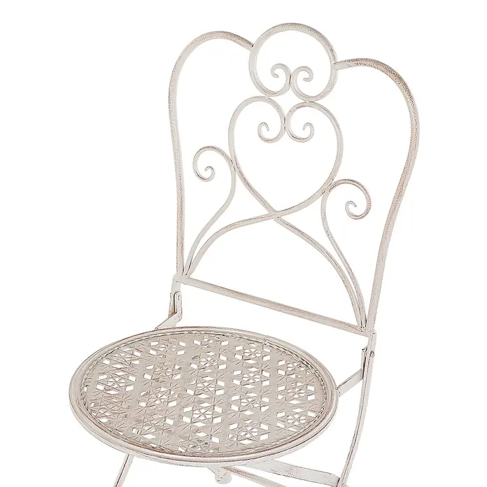 2er-Set Gartenstuhl TRIESTE in Beige -  - Weißer Gartenklappstuhl aus Metall im Used-Look mit verschnörkelter Rückenlehne und gemusterter Sitzfläche.