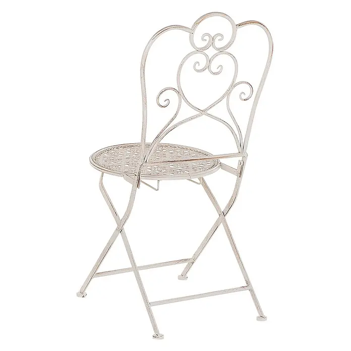 2er-Set Gartenstuhl TRIESTE in Beige -  - Weißer Klappstuhl aus Metall im Used-Look mit kunstvoller Herzlehne und runder Gitter-Sitzfläche.