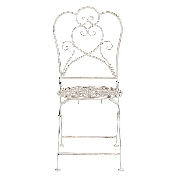 2er-Set Gartenstuhl TRIESTE in Beige -  - Klappstuhl aus weißem Metall im Antik-Look mit verschnörkelter Rückenlehne und runder perforierter Sitzfläche.