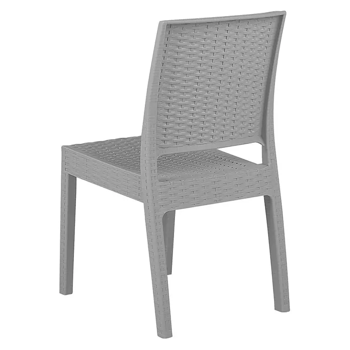 2er-Set Gartenstuhl FOSSANO in Grau -  - Grauer Kunststoffstuhl mit geflochtener Rattan-Optik, von hinten gesehen.