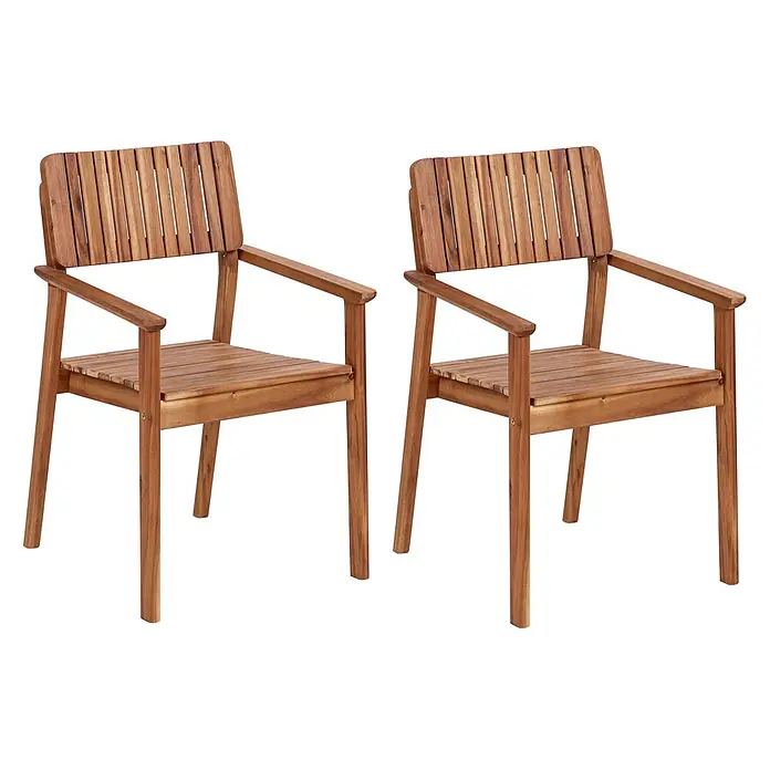 Beliani Gartenstuhl-Set AGELLO - 2 Stk., Akazienholz, Braun, B x T x H: 55 x 60 x 88 cm - Zwei Holzarmlehnstühle aus Lamellen-Naturholz.
