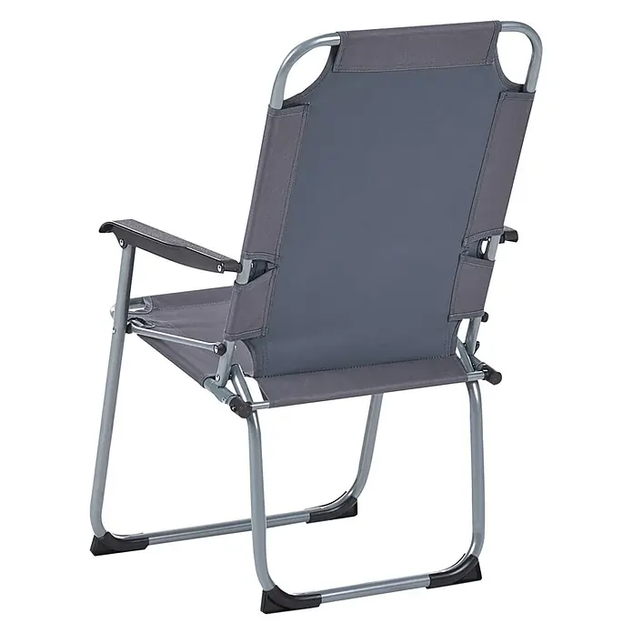 4er-Set Gartenstuhl GALATSI in Grau/Schwarz -  - Grauer Klapp-Campingstuhl mit Metallrahmen, von hinten gezeigt. Tragbares Design für den Außenbereich.