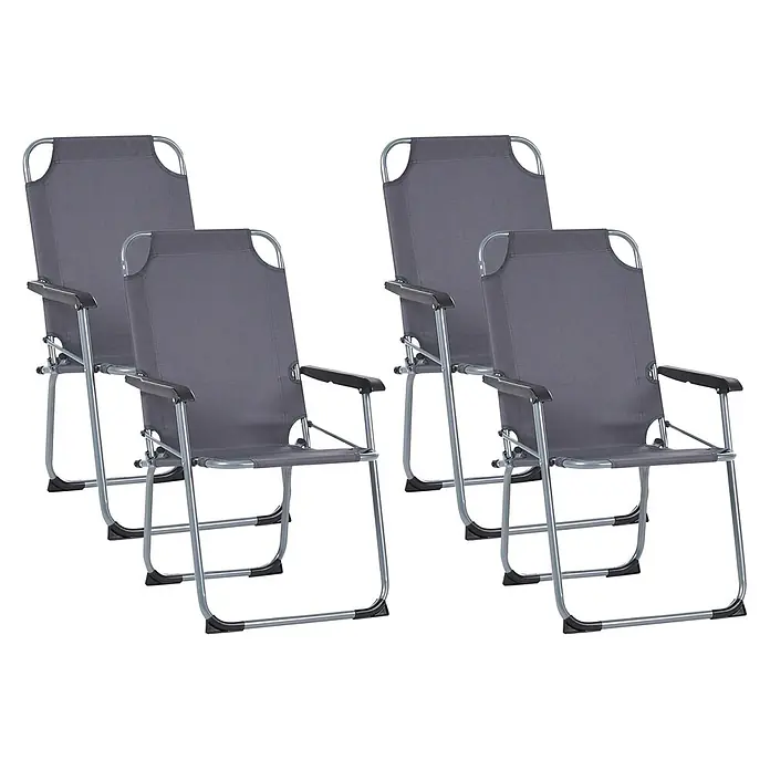4er-Set Gartenstuhl GALATSI in Grau/Schwarz -  - Vier graue Klappstühle aus Stoff mit silbernen Metallrahmen und schwarzen Armlehnen.