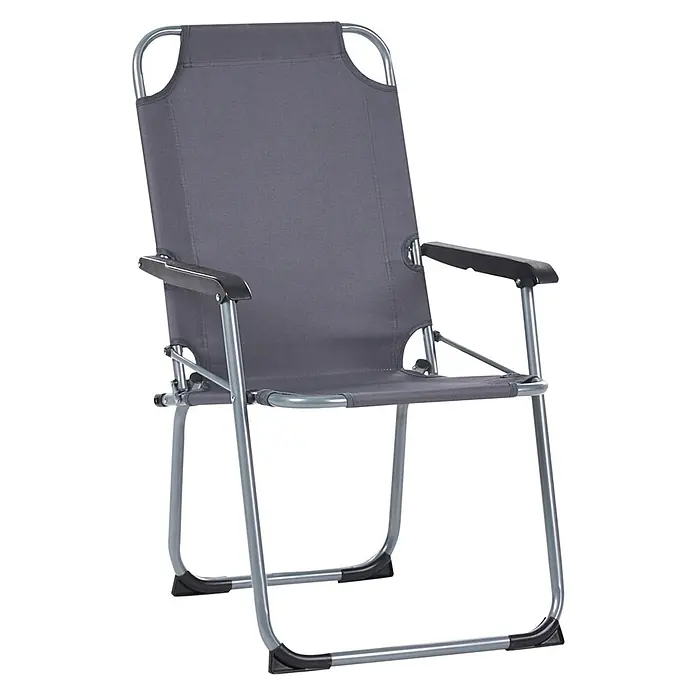 4er-Set Gartenstuhl GALATSI in Grau/Schwarz -  - Grauer Klapp-Campingstuhl mit Metallrahmen und schwarzen Armlehnen.