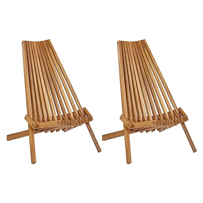 Beliani Gartenstuhl-Set BELLANO - 2 Stk., Akazienholz, Klappbar, Braun, B x T x H: 88 x 57 x 83 cm - Zwei hellbraune Holzklappstühle mit Lattenrost.