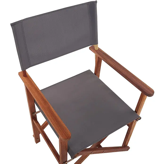 2er-Set Gartenstuhl CINE in Grau/Braun -  - Dunkelgrauer Regiestuhl aus Stoff mit braunem Holzgestell, von oben gesehen.