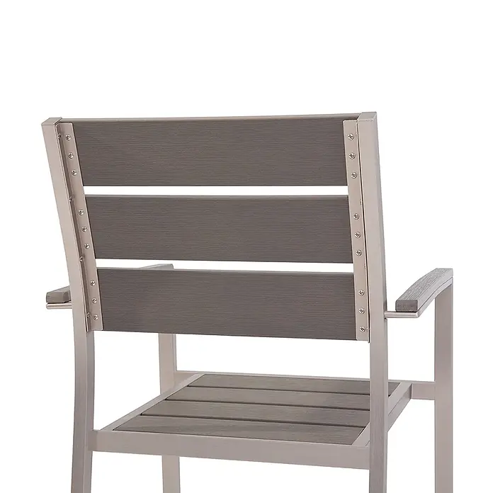 6er-Set Gartenstuhl VERNIO in Grau/Silber -  - Rückansicht eines grauen Lattenstuhls für den Außenbereich mit hellem Metallgestell.