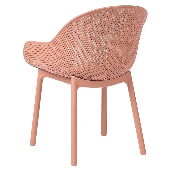 4er-Set Esszimmerstuhl TIGGIANO in Orange -  - Pfirsichfarbener perforierter Kunststoffstuhl, von hinten gesehen.