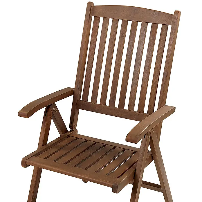 6er-Set Gartenstuhl AMANTEA in Braun/Beige -  - Dunkelbrauner klappbarer Holzstuhl mit Armlehnen für den Außenbereich.