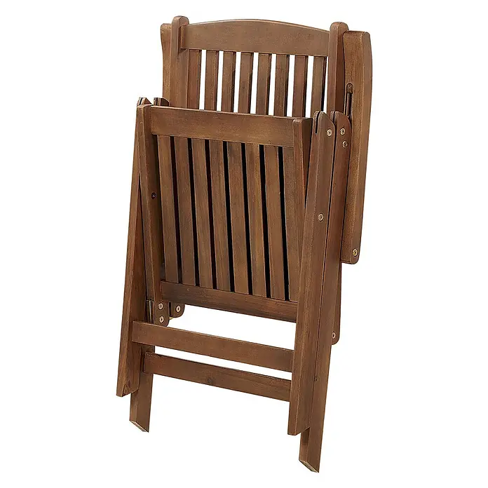 6er-Set Gartenstuhl AMANTEA in Braun/Beige -  - Zusammengeklappter dunkelbrauner Holzstuhl, platzsparend für Lagerung oder Transport.