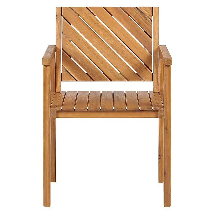 Beliani Gartenstuhl-Set BARATTI - 6 Stk., Akazienholz, Braun, B x T x H: 55 x 40 x 82 cm - Hellbrauner Holzstuhl mit Lattenrostsitzfläche, diagonaler Lattenrückenlehne und Armlehnen.