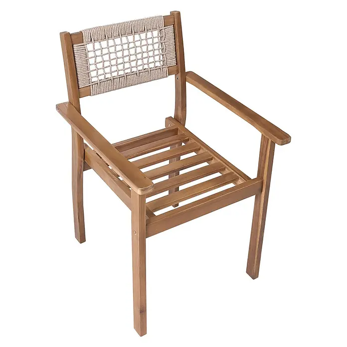 Beliani Gartenstuhl-Set SUMIRAGO - 2 Stk., Akazienholz, Braun, B x T x H: 55 x 55 x 85 cm - Hölzerner Sessel mit hellbrauner geflochtener Seil-Rückenlehne und Lattenrostsitz.