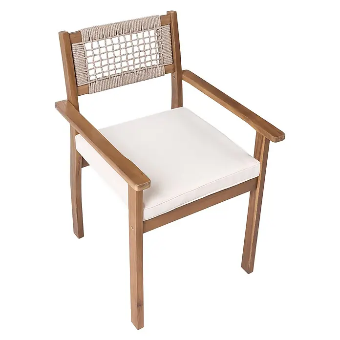 Beliani Gartenstuhl-Set SUMIRAGO - 2 Stk., Akazienholz, Braun, B x T x H: 55 x 55 x 85 cm - Holz-Sessel mit geflochtener Seilrückenlehne und weißem Sitzkissen.