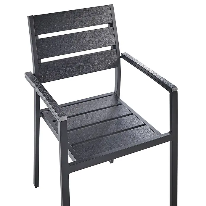 6er-Set Gartenstuhl VERNIO in Schwarz/Schwarz -  - Dunkelgrauer Outdoor-Stuhl mit Lamellenrücken, Sitzfläche und Armlehnen. Texturierte Holzoptik.