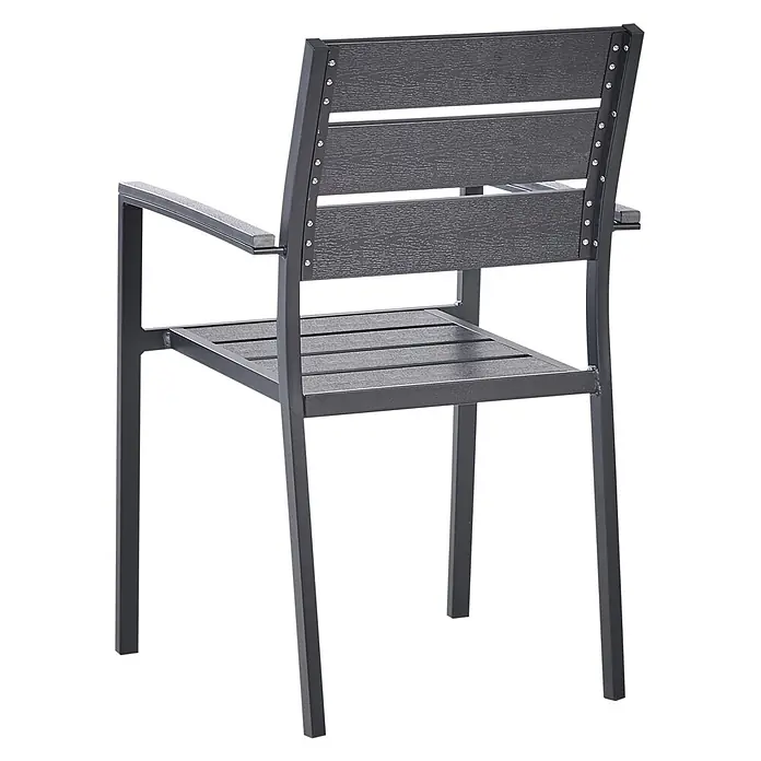 6er-Set Gartenstuhl VERNIO in Schwarz/Schwarz -  - Dunkelgrauer Gartenstuhl mit Metallrahmen und Lattenrost aus Verbundwerkstoff für Sitz und Rückenlehne.
