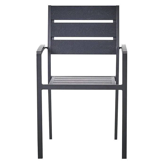 6er-Set Gartenstuhl VERNIO in Schwarz/Schwarz -  - Dunkelgrauer Outdoor-Stuhl mit Metallrahmen und Lattenrückenlehne und Sitzfläche.