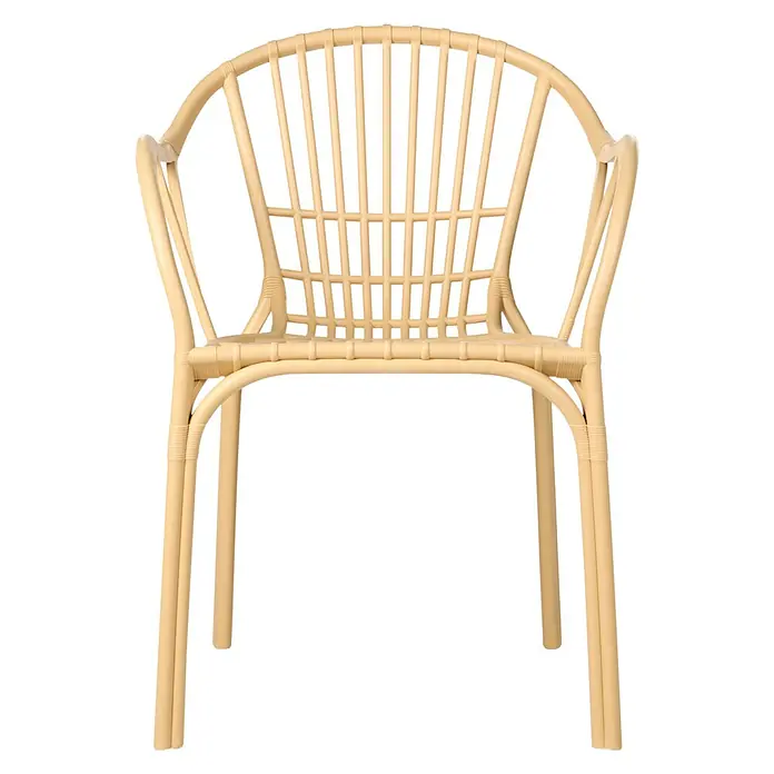4er-Set Esszimmerstuhl ANDORA in Beige -  - Hellbeiger Sessel im Rattan-Stil mit abgerundeter Rückenlehne und integrierten Armlehnen.