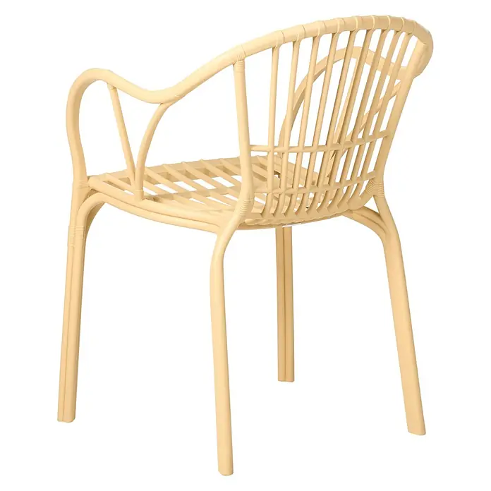4er-Set Esszimmerstuhl ANDORA in Beige -  - Hellbeiger Sessel in Rattan-Optik, von hinten gesehen.