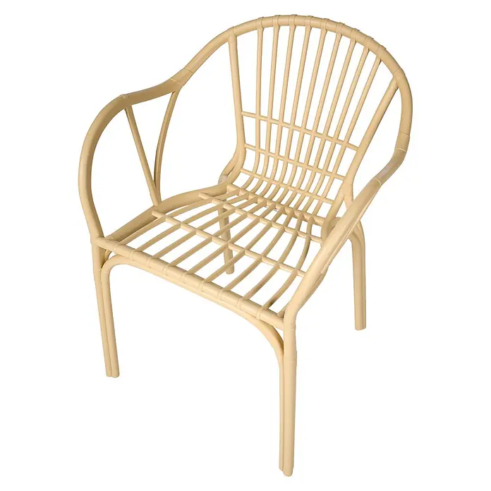4er-Set Esszimmerstuhl ANDORA in Beige -  - Hellbeiger Stuhl im Rattan-Stil mit Armlehnen, Rückenlehne und Sitz aus Latten.