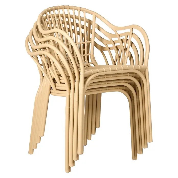 4er-Set Esszimmerstuhl ANDORA in Beige -  - Stapelbare beigefarbene Kunststoffstühle im Rattan-Look.
