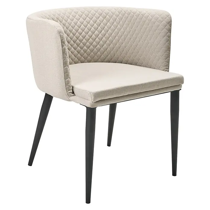 2er-Set Gartenstuhl LIMASSON in Beige/Schwarz -  - Hellbeiger Stoff-Esszimmerstuhl mit gesteppter Rückenlehne und schwarzen, konischen Beinen.
