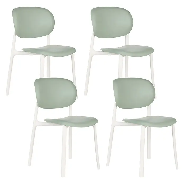 4er-Set Esszimmerstuhl MUSANO in Grün/Weiß -  - Set aus 4 modernen Stühlen mit salbeigrünen Sitzen und weißen Gestellen.