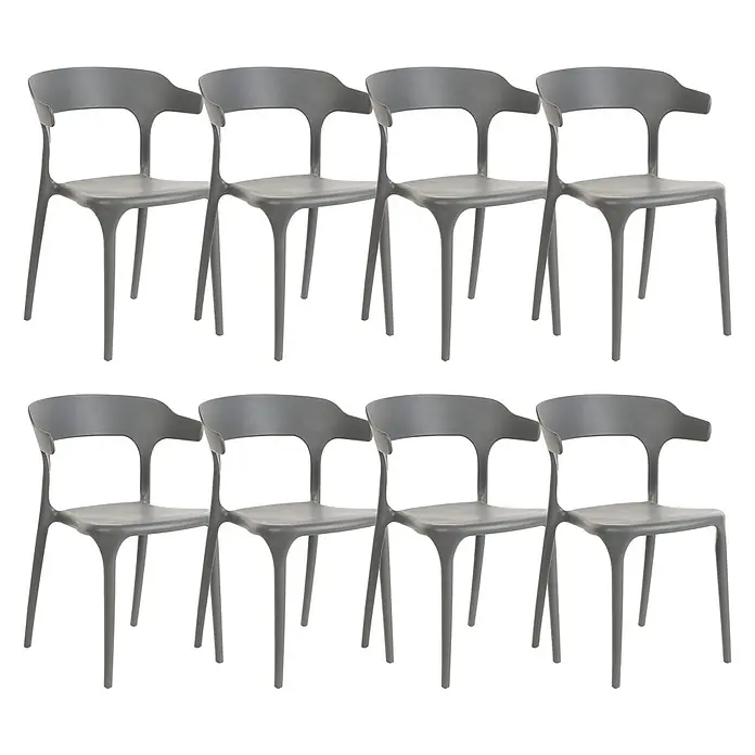 8er-Set Gartenstuhl GUBBIO in Grau -  - Set aus 8 modernen grauen Stühlen aus geformtem Kunststoff mit geschwungenen Rücken- und Armlehnen.