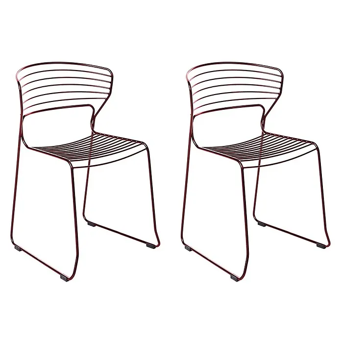 Beliani Gartenstuhl-Set PISTOIA - 2 Stk., Stahl, Rot, B x T x H: 54 x 51 x 80 cm - Zwei rote Drahtstühle mit Lattenrückenlehne und Sitzfläche.