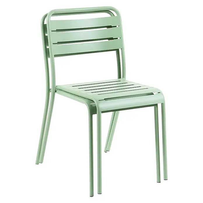 2er-Set Gartenstuhl LEFKADA in Grün -  - Stapelbarer hellgrüner Metall-Outdoor-Stuhl mit Lattenrost-Sitz und Rückenlehne.