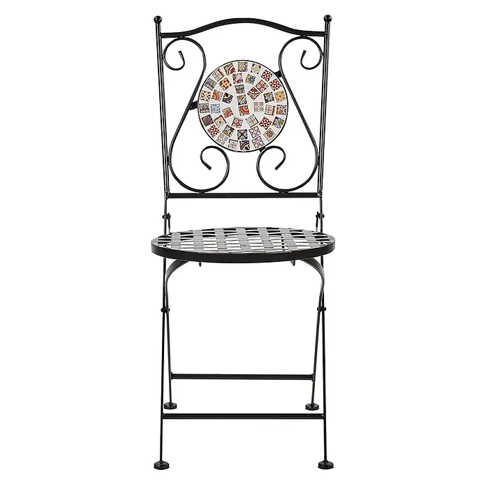 2er-Set Gartenstuhl CASARIO in Schwarz/Bunt -  - Schwarzer Metall-Bistrostuhl mit farbiger Mosaik-Rückenlehne und Lattenrostsitz.