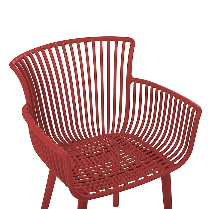 4er-Set Esszimmerstuhl PESARO in Rot -  - Roter Latten-Sessel mit Gittermuster-Sitzfläche aus robustem Formmaterial.