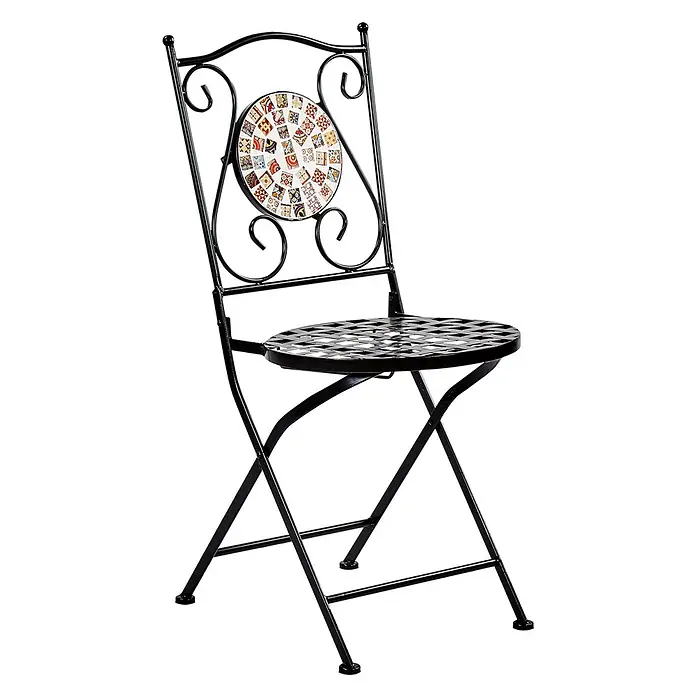2er-Set Gartenstuhl CASARIO in Schwarz/Bunt -  - Schwarzer Klappstuhl aus Metall mit bunter Mosaik-Rückenlehne und perforierter Metallsitzfläche.