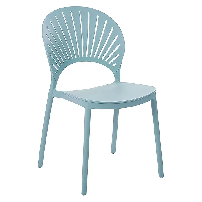 4er-Set Esszimmerstuhl OSTIA in Blau -  - Hellblauer Plastikstuhl mit fächerförmiger, durchbrochener Rückenlehne.