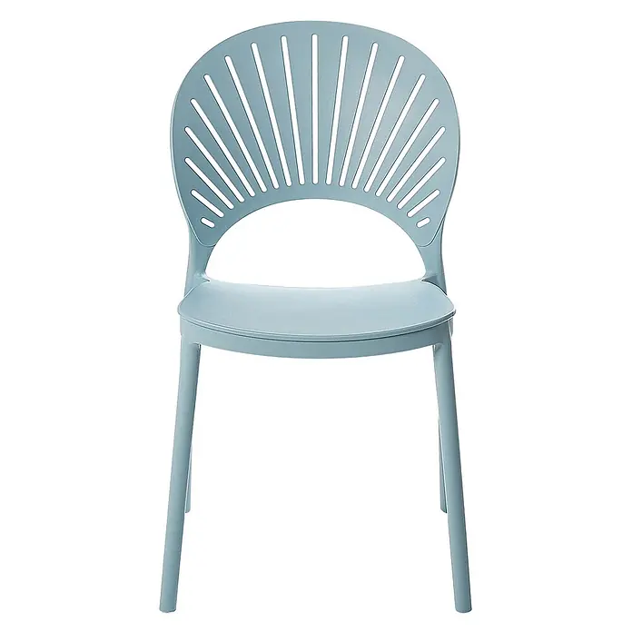 4er-Set Esszimmerstuhl OSTIA in Blau -  - Hellblauer Plastikstuhl mit fächerförmiger Rückenlehne.