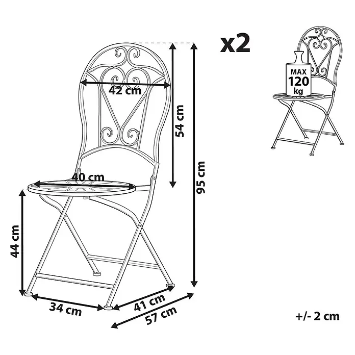 2er-Set Gartenstuhl TRENTO in Grün -  - Set aus 2 verzierten Metall-Klappstühlen mit Maßen. Max. Belastung 120 kg.
