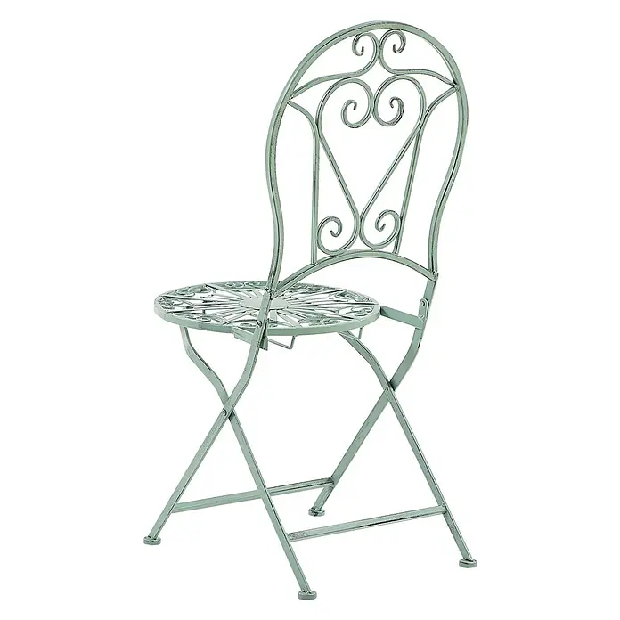 2er-Set Gartenstuhl TRENTO in Grün -  - Hellgrüner Metall-Klappstuhl mit verschnörkelter Rückenlehne und gemusterter, perforierter Sitzfläche, für Garten oder Bistro.