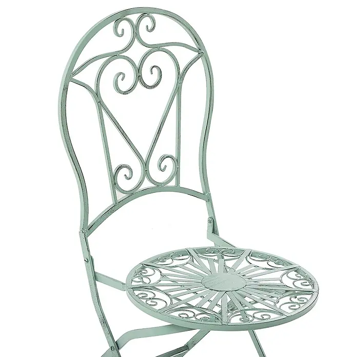 2er-Set Gartenstuhl TRENTO in Grün -  - Hellgrüner, verschnörkelter Klappstuhl aus Metall mit Rückenlehne und Sitz im Sonnenstrahlendesign.