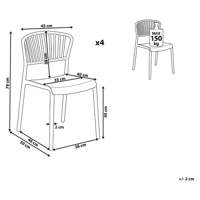 4er-Set Esszimmerstuhl GELA in Braun -  - 4er-Set Stühle mit Maßen (H 78 cm, Sitzh. 40 cm, B 45 cm, T 50 cm) und max. Tragkraft 150 kg.