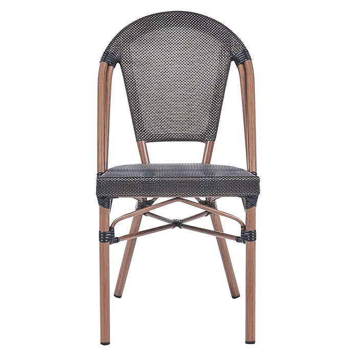 5-tlg Gartentisch Set RIFREDDO in Grau/Braun -  - Geflochtener schwarzer und heller Stuhl mit geschwungener Rückenlehne und Holzoptik-Metallrahmen, ideal für den Außenbereich.