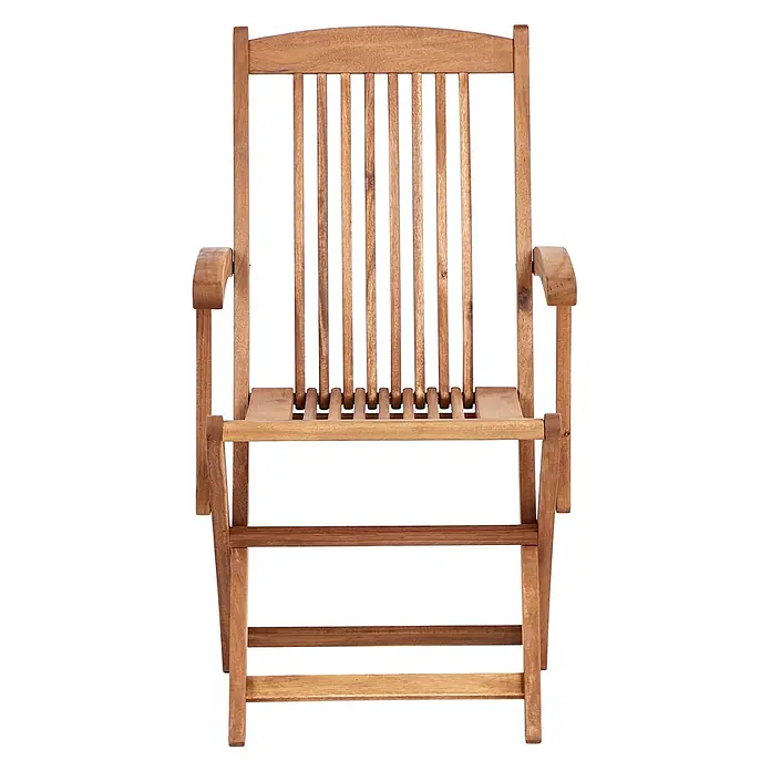 2er-Set Gartenstuhl MAUI II in Braun -  - Klappbarer Holzstuhl mit Armlehnen und Lattenrückenlehne, hellbraun lasiert.