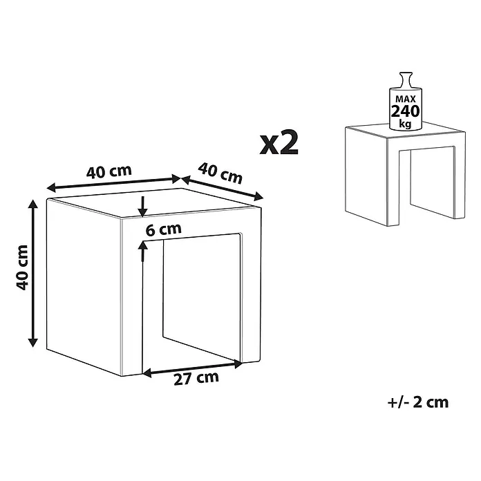 2er-Set Gartenstuhl TARANTO in Grau -  - Zweier-Set würfelförmiger Tische, 40x40x40 cm, mit U-förmiger Öffnung, Tragfähigkeit 240 kg.