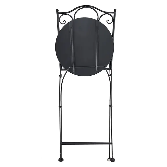 2er-Set Gartenstuhl ADRANO in Schwarz/Orange -  - Dunkelgrauer Metall-Klapptisch, zusammengeklappt stehend.