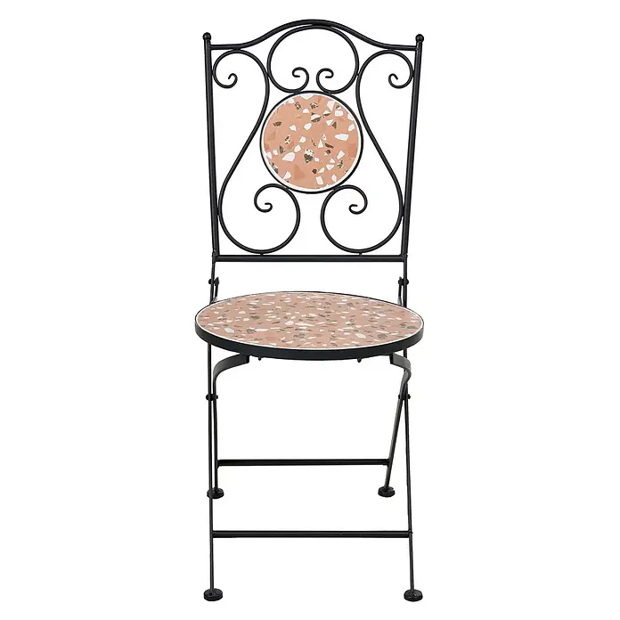 2er-Set Gartenstuhl ADRANO in Schwarz/Orange -  - Klappbarer Bistrostuhl mit schwarzem Metallgestell und Terrakotta-Terrazzo-Sitz- und Rückenlehne.