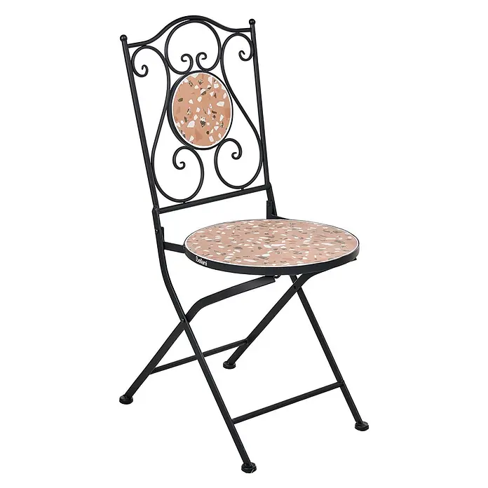 2er-Set Gartenstuhl ADRANO in Schwarz/Orange -  - Schwarzer Metall-Klappstuhl mit beiger Terrazzo-Sitzfläche und Rückenlehnen-Einsatz.