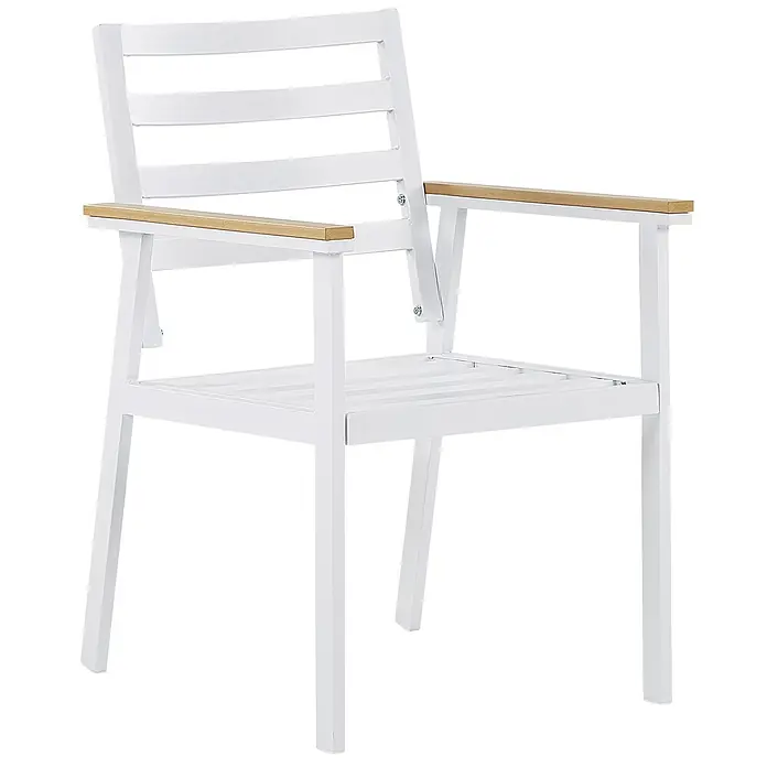 Beliani Gartenstuhl-Set CAVOLI - 4 Stk., Aluminium, Weiß, B x T x H: 54 x 60 x 82 cm - Weißer Metall-Gartensessel mit Armlehnen aus Naturholz.
