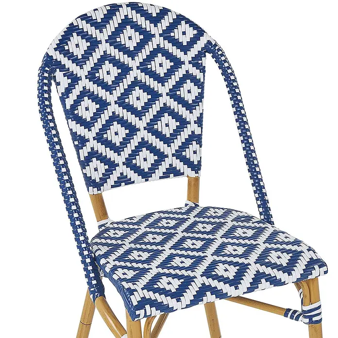 4er-Set Gartenstuhl RIFREDDO in Blau/Beige/Weiß -  - Blau-weiß geflochtener Synthetik-Rattan-Stuhl mit Holzoptikrahmen.
