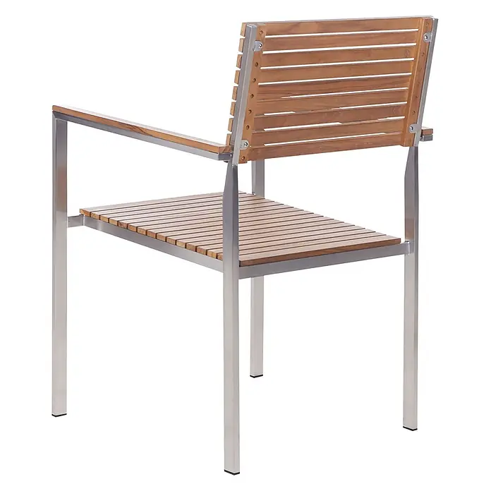 6er-Set Gartenstuhl VIAREGGIO in Braun/Silber -  - Garten-Sessel mit Holzlatten und einem silberfarbenen Metallgestell.