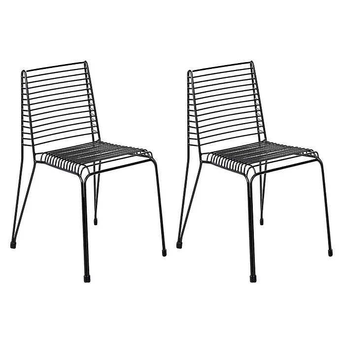 Beliani Gartenstuhl-Set CHIEVE - 2 Stk., Stahl, Schwarz, B x T x H: 49 x 57 x 80 cm - Zwei schwarze Stühle aus Metalldraht mit Lattenrostsitz und -lehne.