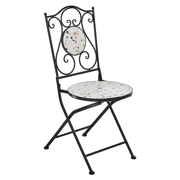 2er-Set Gartenstuhl ARTENA in Schwarz/Weiß -  - Klappstuhl aus schwarzem Metall mit Sitz und Rückenlehne in Terrazzo-Optik.